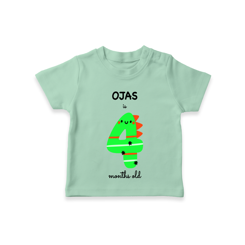 Celebrate The Fourth Month Birthday Custom T-Shirt, Featuring with your Baby's name - MINT GREEN - 0 - 5 Months Old (Chest 17")