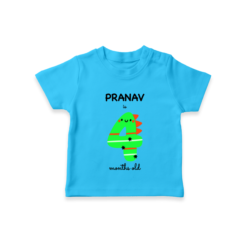 Milestone T-Shirt for 4th Month | Soft Cotton Personalized T-Shirt | Unisex Design - SKY BLUE - 0-5 Months Old (Chest 17")