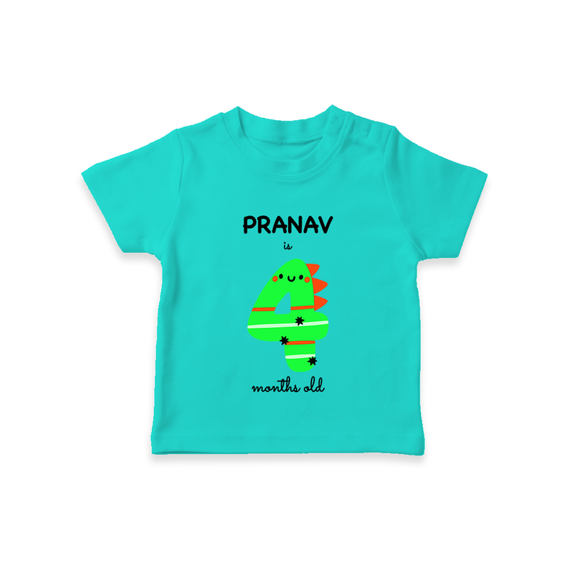 Milestone T-Shirt for 4th Month | Soft Cotton Personalized T-Shirt | Unisex Design - TEAL - 0-5 Months Old (Chest 17")