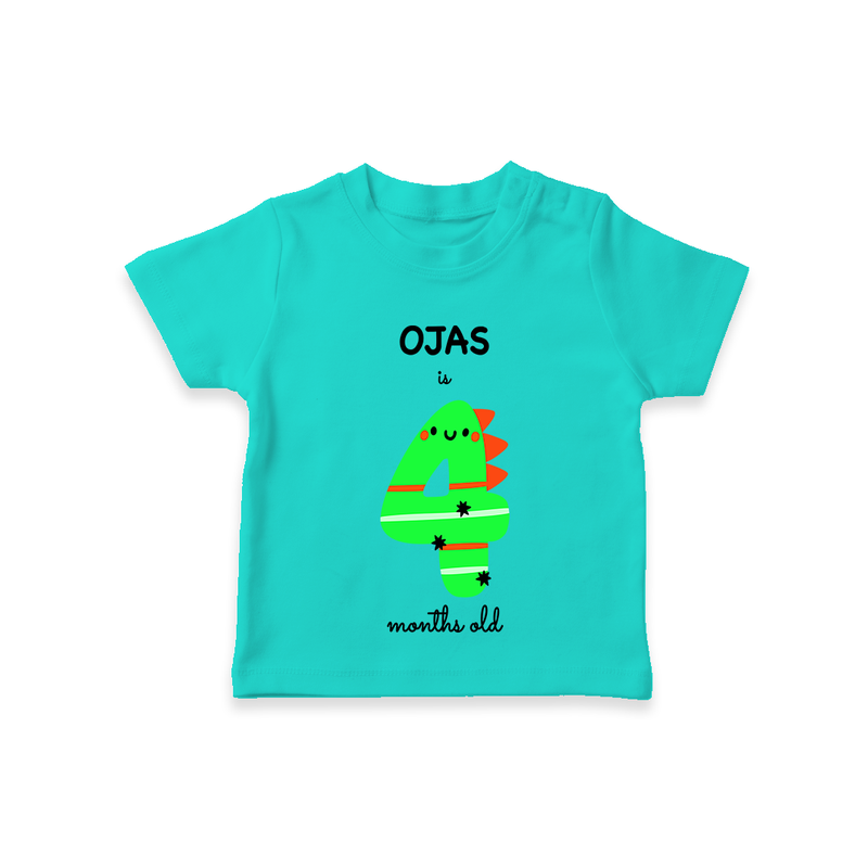 Celebrate The Fourth Month Birthday Custom T-Shirt, Featuring with your Baby's name - TEAL - 0 - 5 Months Old (Chest 17")