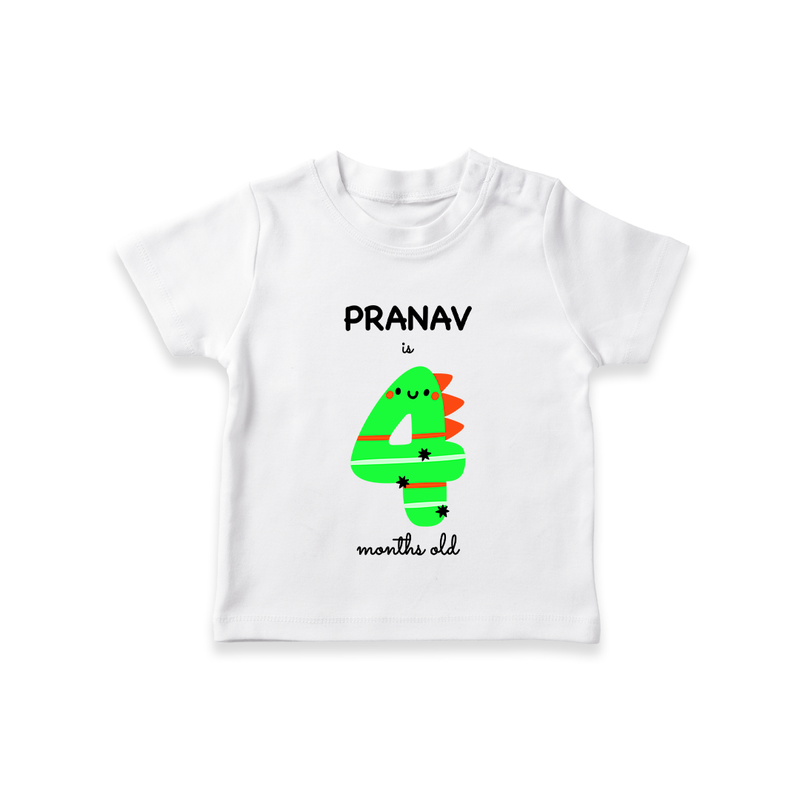 Milestone T-Shirt for 4th Month | Soft Cotton Personalized T-Shirt | Unisex Design - WHITE - 0-5 Months Old (Chest 17")