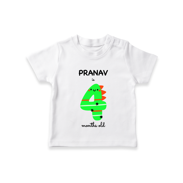 Milestone T-Shirt for 4th Month | Soft Cotton Personalized T-Shirt | Unisex Design - WHITE - 0-5 Months Old (Chest 17")