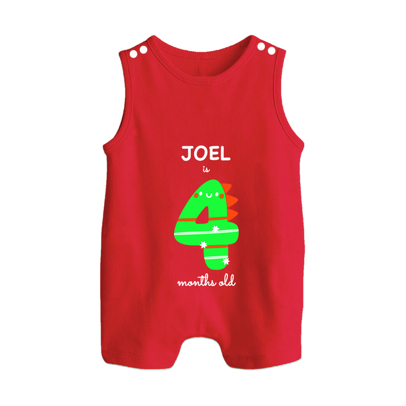 Milestone Romper Suit/ Sleeveless Romper for 4th Month | Soft Cotton Personalized Romper Suit/ Sleeveless Romper | Unisex Design - RED - 0 - 5 Months Old (Chest 18")