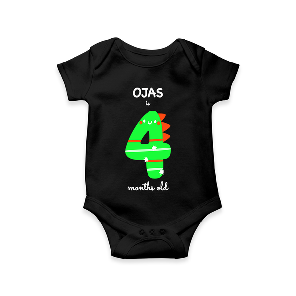 Celebrate The Fourth Month Birthday Custom Romper, Featuring with your Baby's name - BLACK - 0 - 3 Months Old (Chest 16")