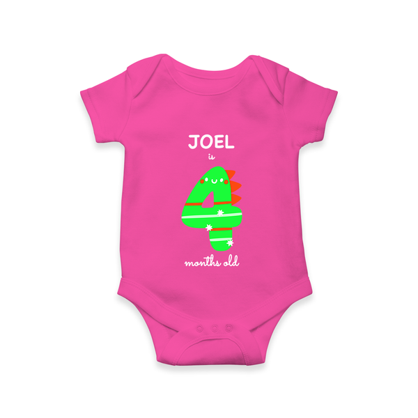 Milestone Romper for 4th Month | Soft Cotton Personalized Romper/Onesie | Unisex Design - HOT PINK - New Born (Chest 14")