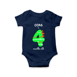 Celebrate The Fourth Month Birthday Custom Romper, Featuring with your Baby's name - NAVY BLUE - 0 - 3 Months Old (Chest 16")
