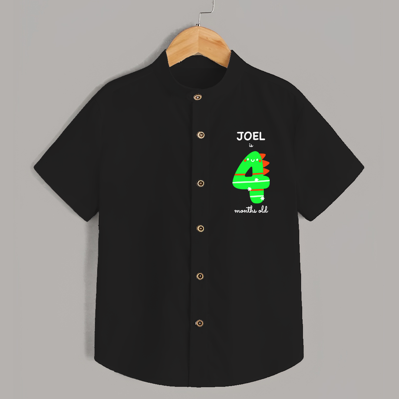 Milestone Shirt for 4th Month | Soft Cotton Personalized Shirt | Unisex Design - BLACK - 0 - 6 Months Old (Chest 23")