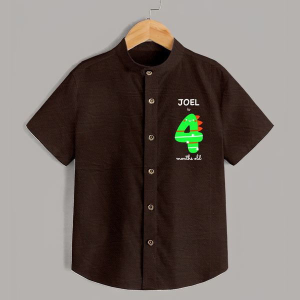 Milestone Shirt for 4th Month | Soft Cotton Personalized Shirt | Unisex Design - CHOCOLATE BROWN - 0 - 6 Months Old (Chest 23")