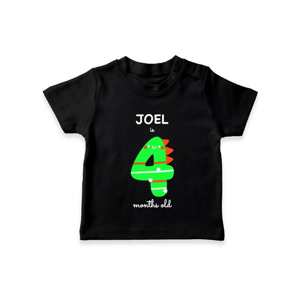 Milestone T-Shirt for 4th Month | Soft Cotton Personalized T-Shirt | Unisex Design - BLACK - 0-5 Months Old (Chest 17")