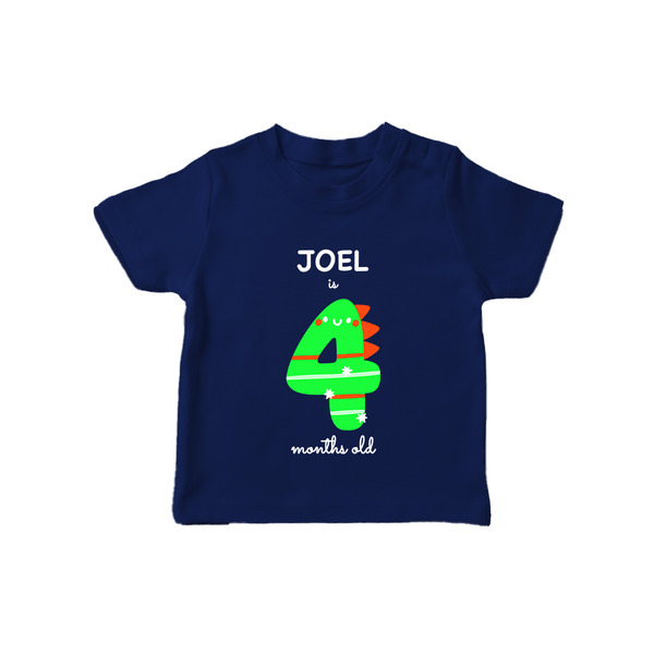 Milestone T-Shirt for 4th Month | Soft Cotton Personalized T-Shirt | Unisex Design - NAVY BLUE - 0-5 Months Old (Chest 17")
