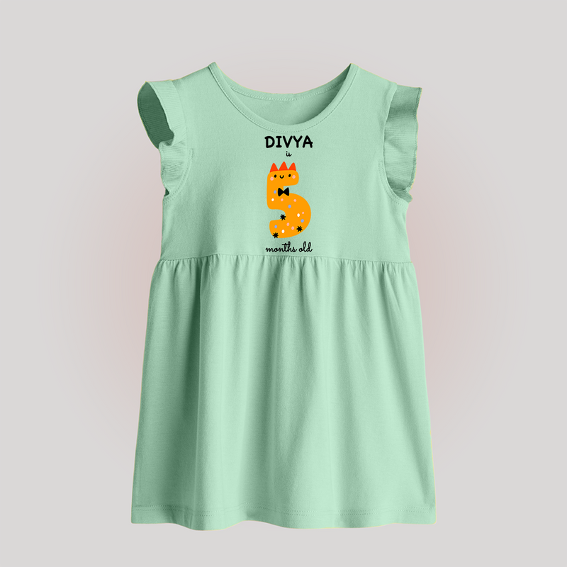 Milestone Baby Frock for 5th Month | Soft Cotton Personalized Baby Frock | Unisex Design - MINT GREEN - 0 - 3 Months Old (Chest 17")