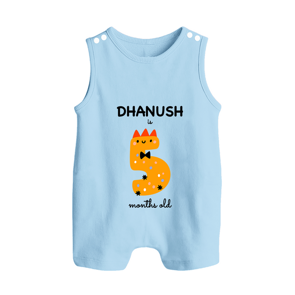 Milestone Romper Suit/ Sleeveless Romper for 5th Month | Soft Cotton Personalized Romper Suit/ Sleeveless Romper | Unisex Design - BABY BLUE - 0 - 5 Months Old (Chest 18")