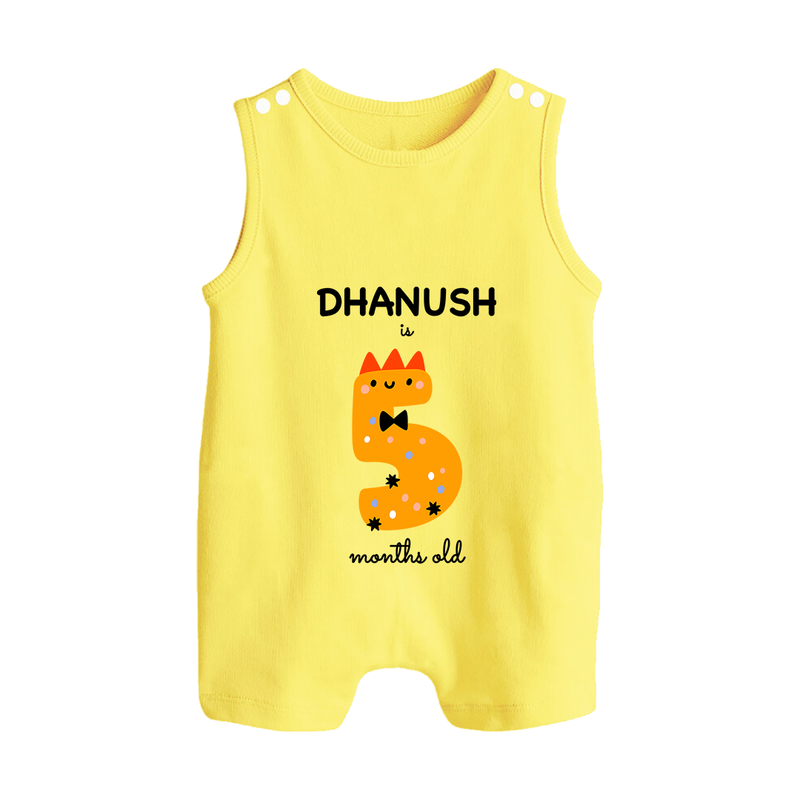 Milestone Romper Suit/ Sleeveless Romper for 5th Month | Soft Cotton Personalized Romper Suit/ Sleeveless Romper | Unisex Design - PASTEL YELLOW - 0 - 5 Months Old (Chest 18")