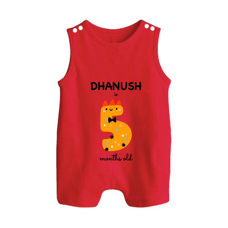 Milestone Romper Suit/ Sleeveless Romper for 5th Month | Soft Cotton Personalized Romper Suit/ Sleeveless Romper | Unisex Design - RED - 0 - 5 Months Old (Chest 18")