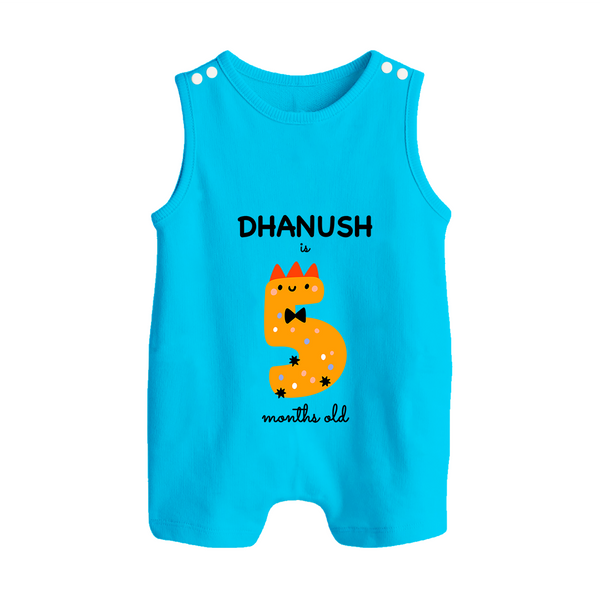 Milestone Romper Suit/ Sleeveless Romper for 5th Month | Soft Cotton Personalized Romper Suit/ Sleeveless Romper | Unisex Design - SKY BLUE - 0 - 5 Months Old (Chest 18")