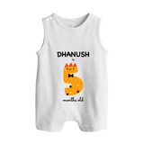 Milestone Romper Suit/ Sleeveless Romper for 5th Month | Soft Cotton Personalized Romper Suit/ Sleeveless Romper | Unisex Design - WHITE - 0 - 5 Months Old (Chest 18")