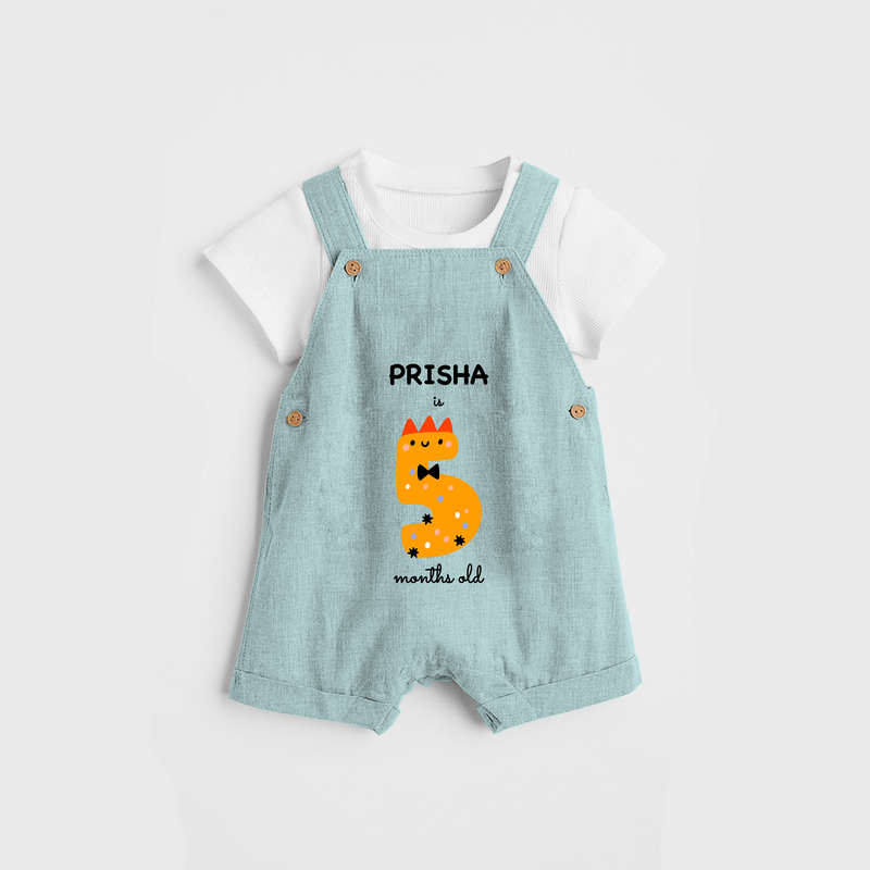 Celebrate The Fifth Month Birthday Custom Dungaree, Featuring with your Baby's name - ARCTIC BLUE - 0 - 5 Months Old (Chest 17")