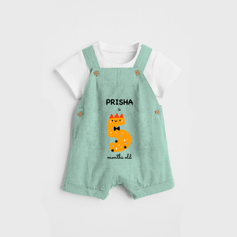 Celebrate The Fifth Month Birthday Custom Dungaree, Featuring with your Baby's name - LIGHT GREEN - 0 - 5 Months Old (Chest 17")