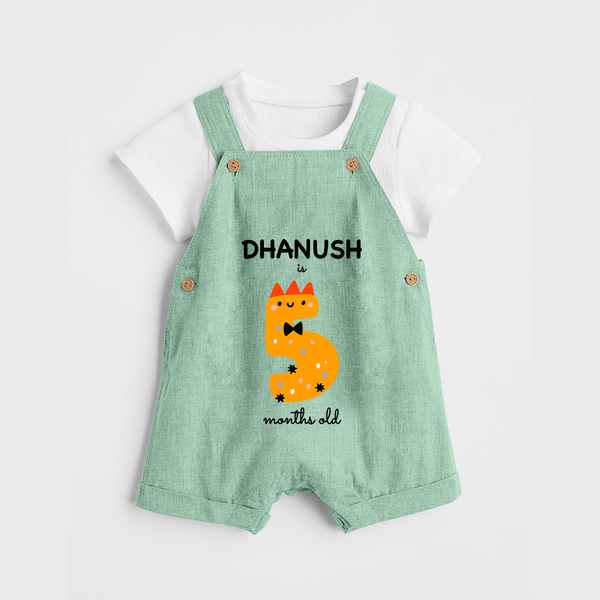 Milestone Dungaree Set for 5th Month | Soft Cotton Personalized Dungaree Set | Unisex Design - MINT GREEN - 0 - 5 Months Old (Chest 18")
