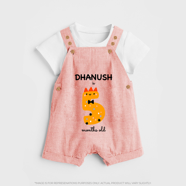 Milestone Dungaree Set for 5th Month | Soft Cotton Personalized Dungaree Set | Unisex Design - PEACH - 0 - 5 Months Old (Chest 18")