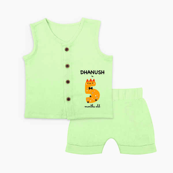 Milestone Jabla Set for 5th Month | Soft Cotton Personalized Jabla Set | Unisex Design - PASTEL GREEN - 0 - 3 Months Old (Chest 9.8")