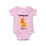 Milestone Romper for 5th Month | Soft Cotton Personalized Romper/Onesie | Unisex Design - BABY PINK - New Born (Chest 14")