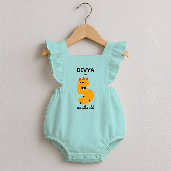 Milestone Romper Frock for 5th Month | Soft Cotton Personalized Romper Frock | Unisex Design - MINT GREEN - 0 - 3 Months Old (Chest 19")