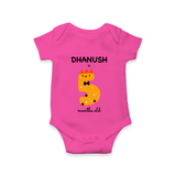 Milestone Romper for 5th Month | Soft Cotton Personalized Romper/Onesie | Unisex Design - HOT PINK - New Born (Chest 14")