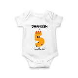 Milestone Romper for 5th Month | Soft Cotton Personalized Romper/Onesie | Unisex Design - WHITE - New Born (Chest 14")