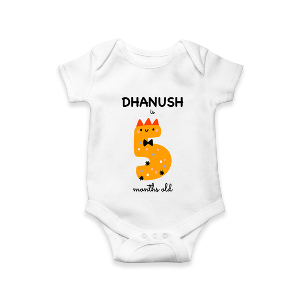 Milestone Romper for 5th Month | Soft Cotton Personalized Romper/Onesie | Unisex Design - WHITE - New Born (Chest 14")