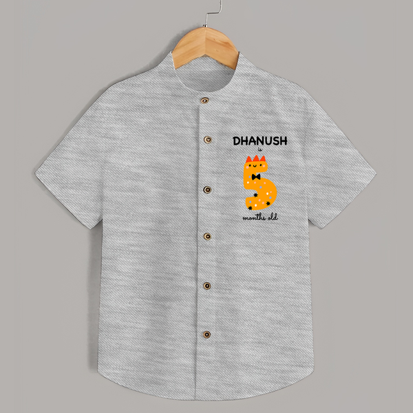 Milestone Shirt for 5th Month | Soft Cotton Personalized Shirt | Unisex Design - GREY - 0 - 6 Months Old (Chest 23")