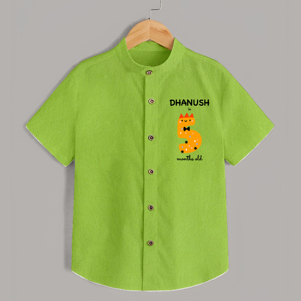 Milestone Shirt for 5th Month | Soft Cotton Personalized Shirt | Unisex Design - LIME GREEN - 0 - 6 Months Old (Chest 23")