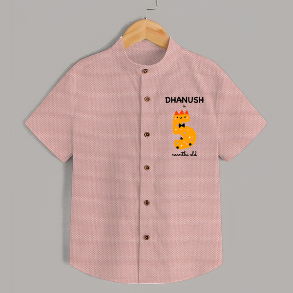 Milestone Shirt for 5th Month | Soft Cotton Personalized Shirt | Unisex Design - PEACH - 0 - 6 Months Old (Chest 23")