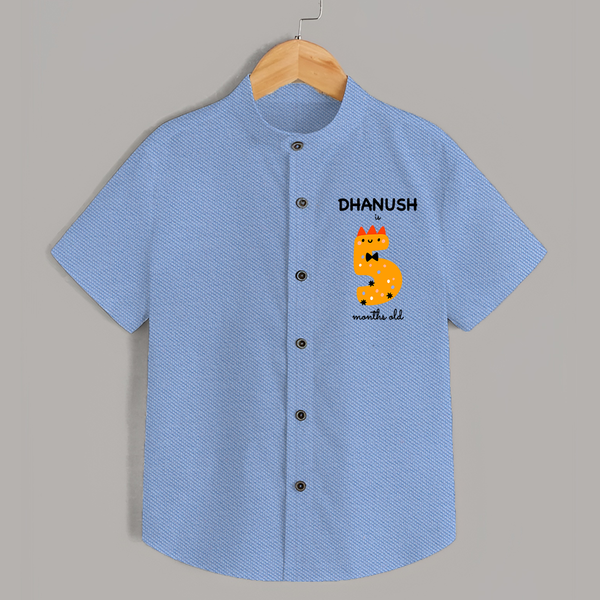 Milestone Shirt for 5th Month | Soft Cotton Personalized Shirt | Unisex Design - SKY BLUE - 0 - 6 Months Old (Chest 23")