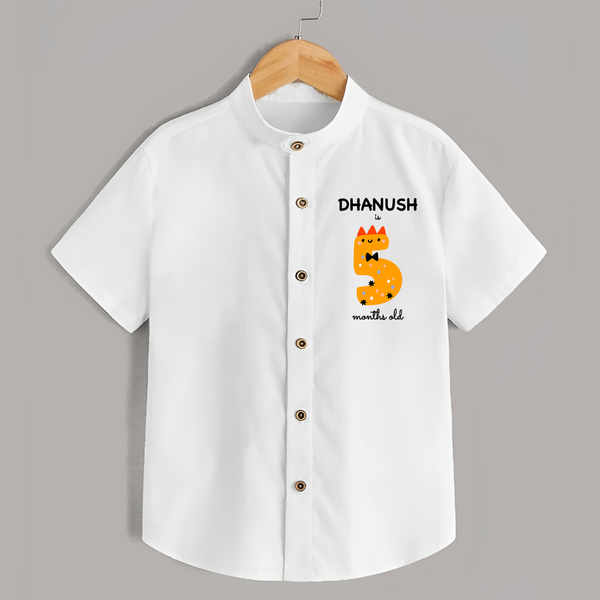 Milestone Shirt for 5th Month | Soft Cotton Personalized Shirt | Unisex Design - WHITE - 0 - 6 Months Old (Chest 23")