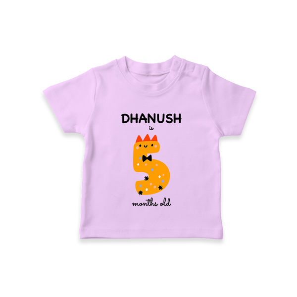 Milestone T-Shirt for 5th Month | Soft Cotton Personalized T-Shirt | Unisex Design - LILAC - 0-5 Months Old (Chest 17")