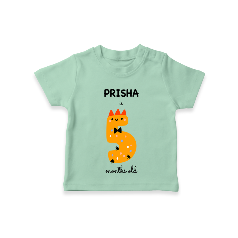 Celebrate The Fifth Month Birthday Custom T-Shirt, Featuring with your Baby's name - MINT GREEN - 0 - 5 Months Old (Chest 17")
