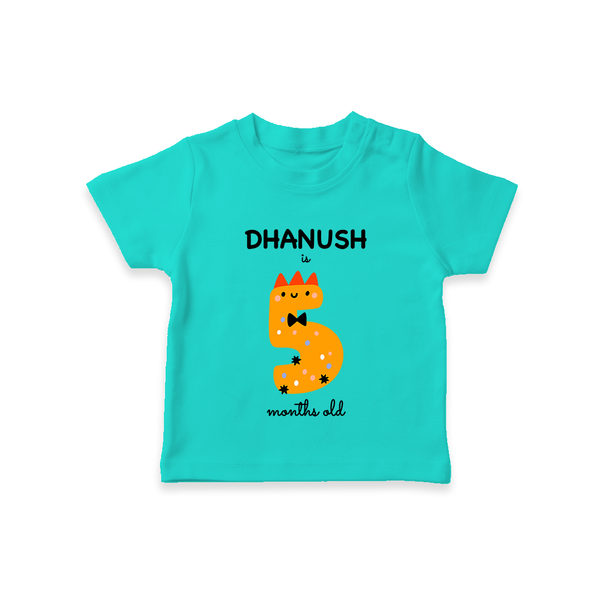 Milestone T-Shirt for 5th Month | Soft Cotton Personalized T-Shirt | Unisex Design - TEAL - 0-5 Months Old (Chest 17")