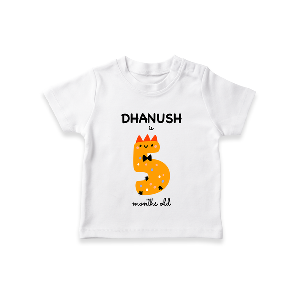 Milestone T-Shirt for 5th Month | Soft Cotton Personalized T-Shirt | Unisex Design - WHITE - 0-5 Months Old (Chest 17")