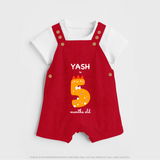Milestone Dungaree Set for 5th Month | Soft Cotton Personalized Dungaree Set | Unisex Design - RED - 0 - 5 Months Old (Chest 18")