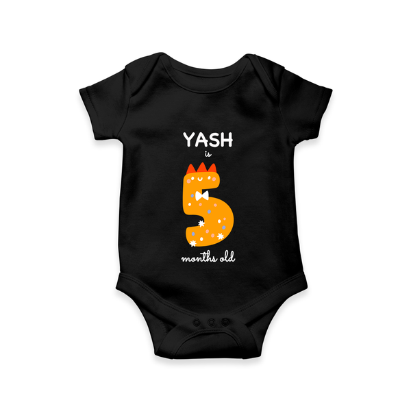 Milestone Romper for 5th Month | Soft Cotton Personalized Romper/Onesie | Unisex Design - BLACK - New Born (Chest 14")