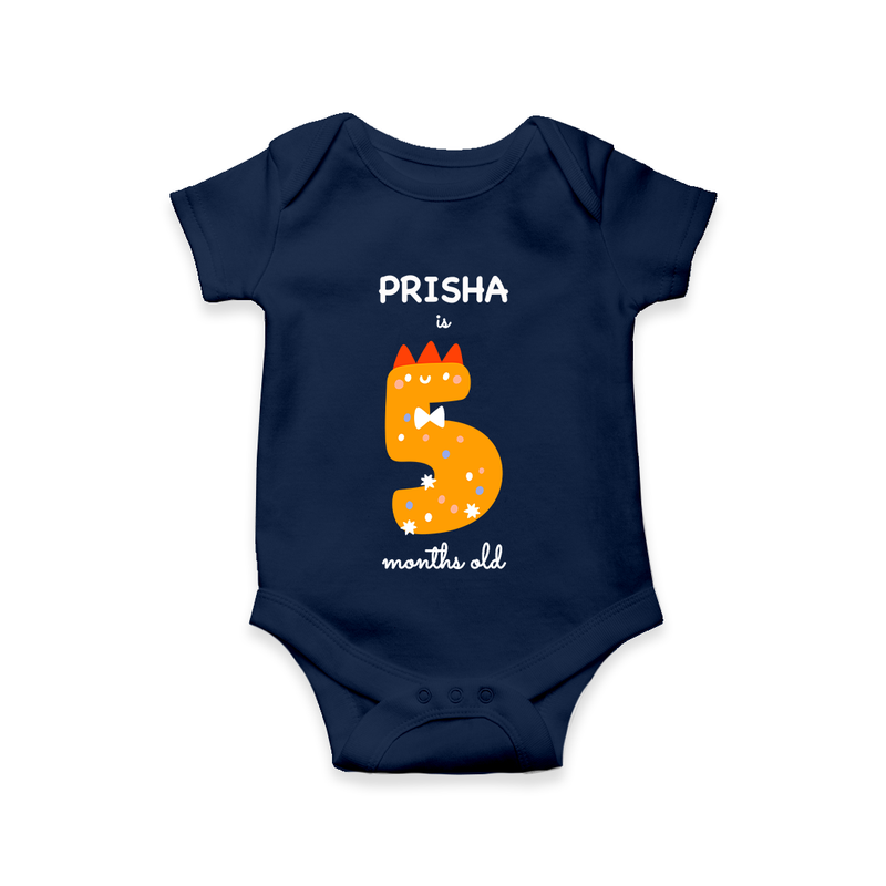 Celebrate The Fifth Month Birthday Custom Romper, Featuring with your Baby's name - NAVY BLUE - 0 - 3 Months Old (Chest 16")