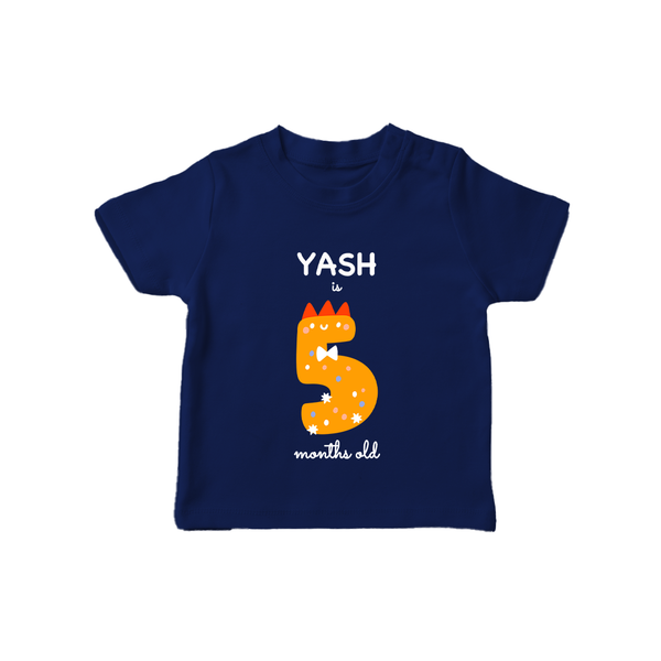 Milestone T-Shirt for 5th Month | Soft Cotton Personalized T-Shirt | Unisex Design - NAVY BLUE - 0-5 Months Old (Chest 17")