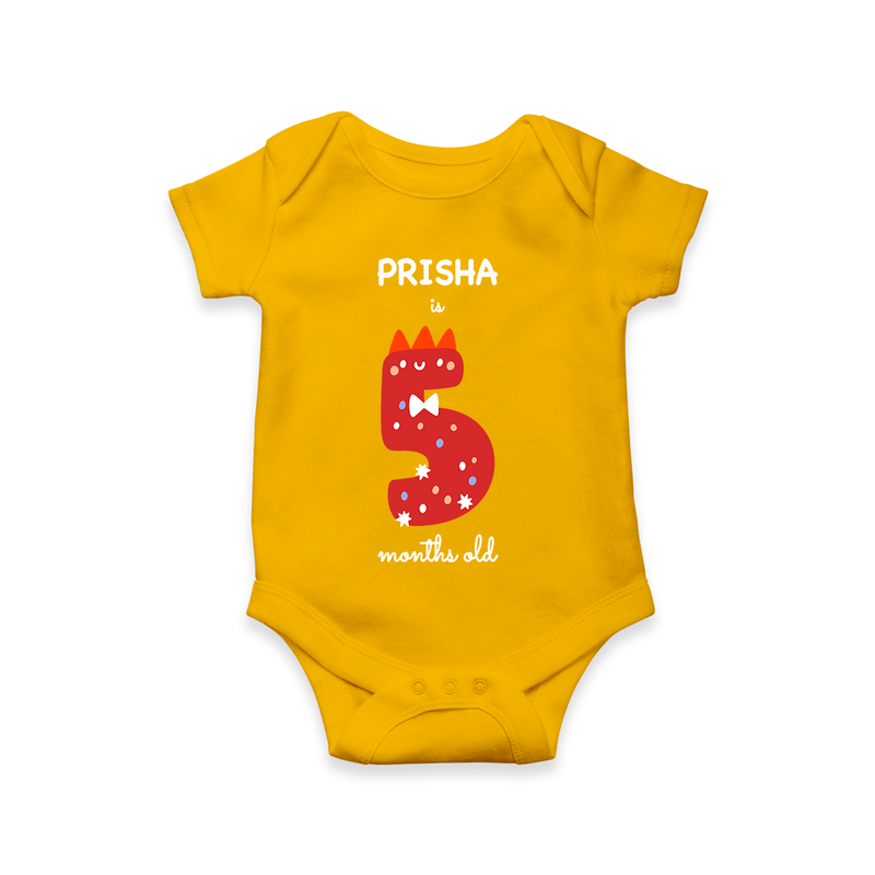 Celebrate The Fifth Month Birthday Custom Romper, Featuring with your Baby's name - CHROME YELLOW - 0 - 3 Months Old (Chest 16")