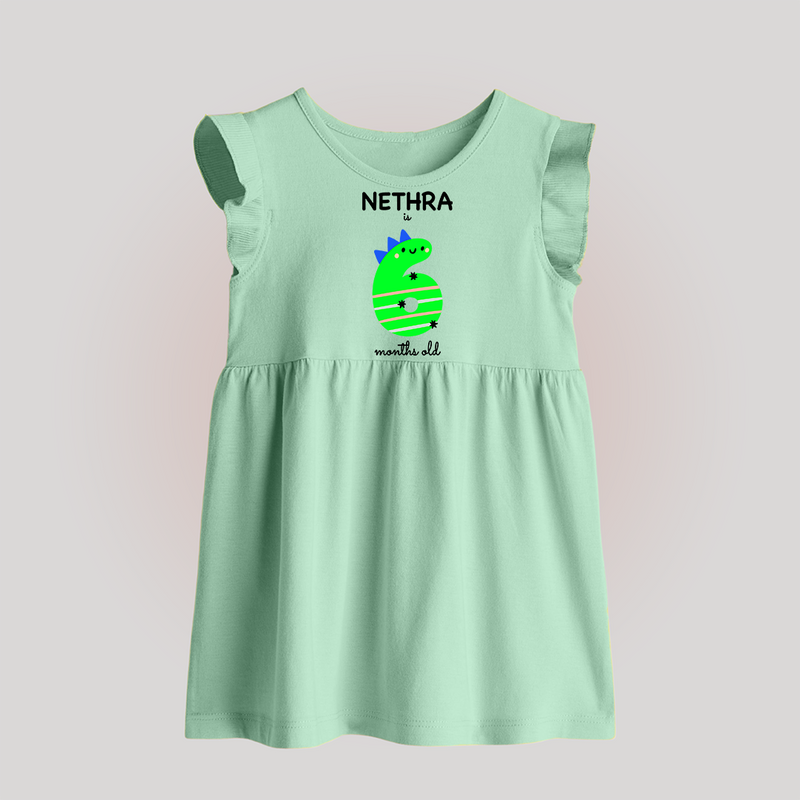 Milestone Baby Frock for 6th Month | Soft Cotton Personalized Baby Frock | Unisex Design - MINT GREEN - 0 - 3 Months Old (Chest 17")