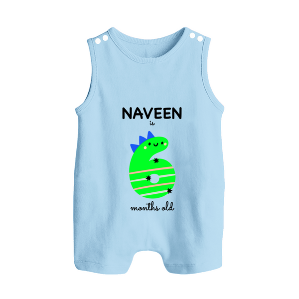 Milestone Romper Suit/ Sleeveless Romper for 6th Month | Soft Cotton Personalized Romper Suit/ Sleeveless Romper | Unisex Design - BABY BLUE - 0 - 5 Months Old (Chest 18")