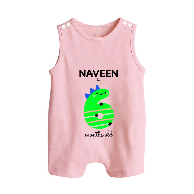 Milestone Romper Suit/ Sleeveless Romper for 6th Month | Soft Cotton Personalized Romper Suit/ Sleeveless Romper | Unisex Design - BABY PINK - 0 - 5 Months Old (Chest 18")