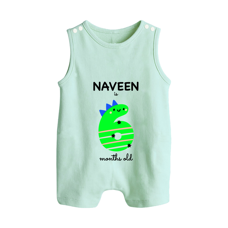 Milestone Romper Suit/ Sleeveless Romper for 6th Month | Soft Cotton Personalized Romper Suit/ Sleeveless Romper | Unisex Design - MINT GREEN - 0 - 5 Months Old (Chest 18")