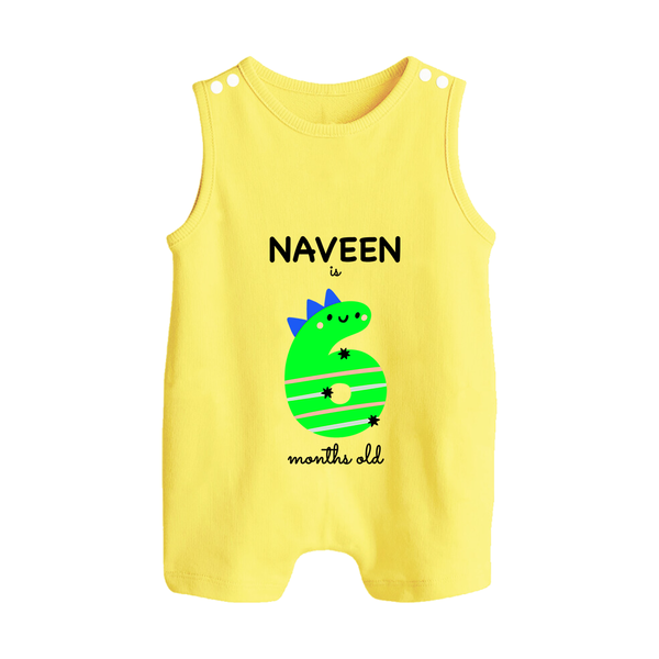 Milestone Romper Suit/ Sleeveless Romper for 6th Month | Soft Cotton Personalized Romper Suit/ Sleeveless Romper | Unisex Design - PASTEL YELLOW - 0 - 5 Months Old (Chest 18")