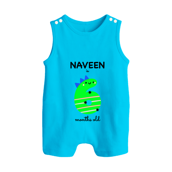 Milestone Romper Suit/ Sleeveless Romper for 6th Month | Soft Cotton Personalized Romper Suit/ Sleeveless Romper | Unisex Design - SKY BLUE - 0 - 5 Months Old (Chest 18")